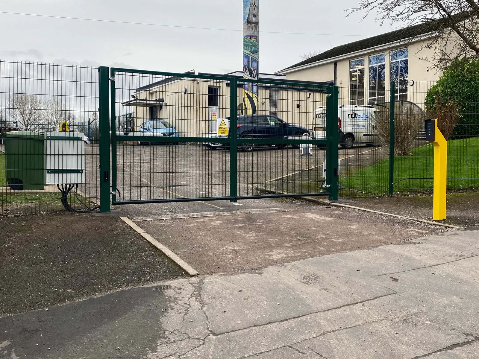 Green security gate at school